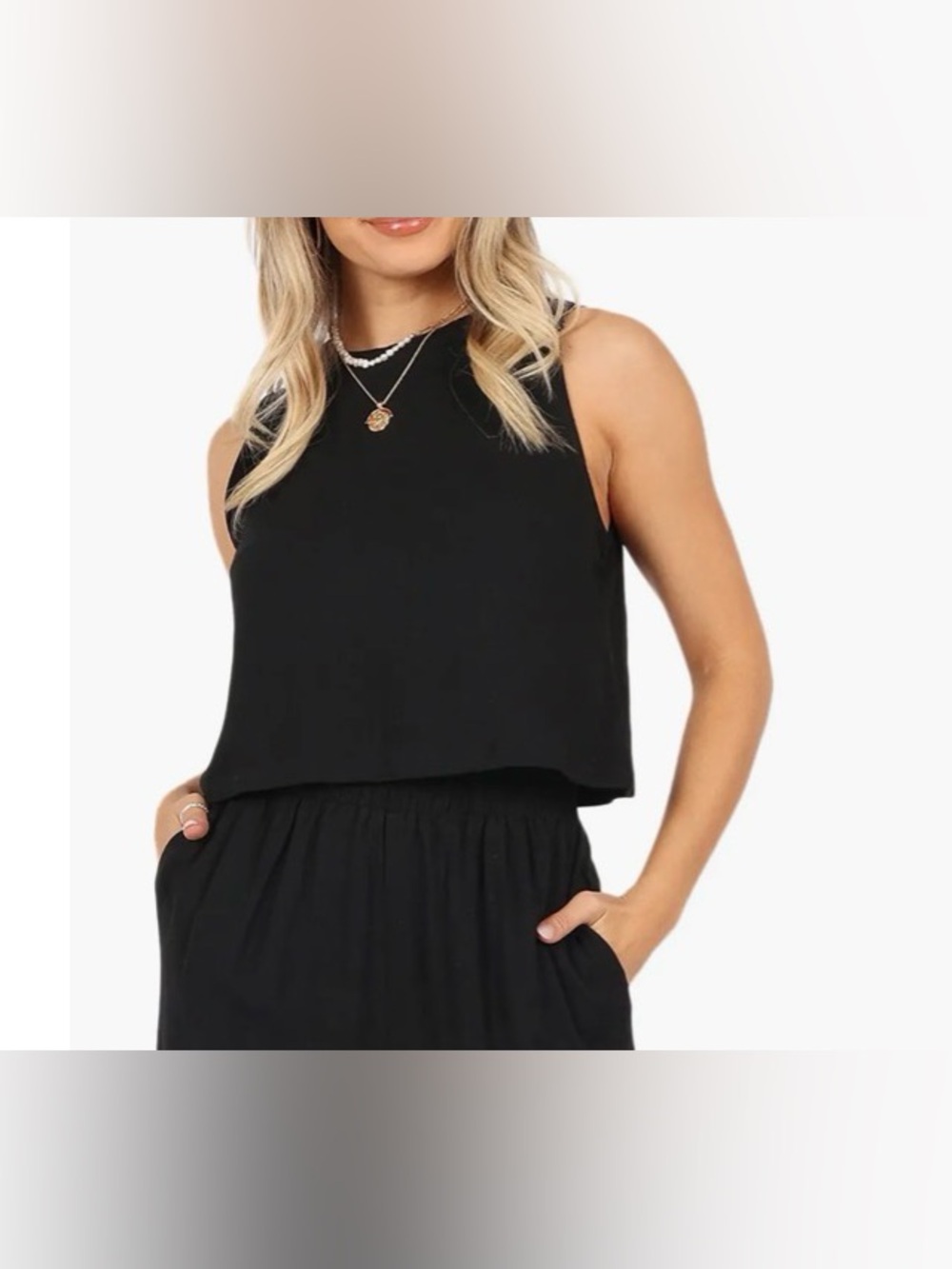 Petal & Pup Marnie Black Cropped Linen Tank Top L